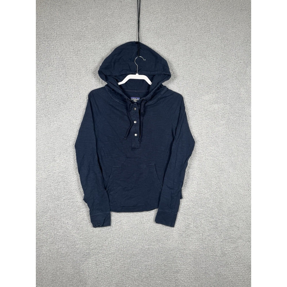 Patagonia Women's XS Necessity Terry Hooded Pullover Blue Organic Cotton Tencell